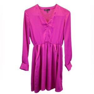 Maje V-Neck Mini Dress in Magenta Silk